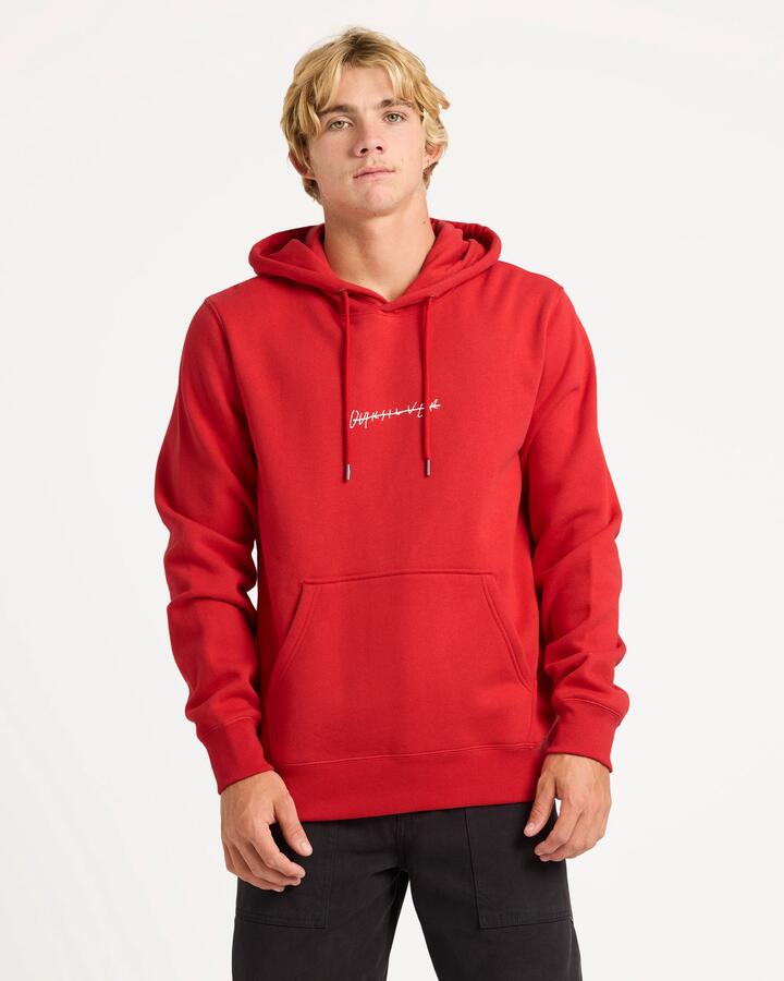 Image of a model wearing Outerwear. Product name - Quiksilver Mens Dna Mix Pullover Hoodie Salsa in Salsa colour by brand - Quiksilver