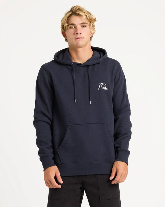 Image of a model wearing Outerwear. Product name - Quiksilver Mens Dna Mix Pullover Hoodie Dark Navy in Dark Navy colour by brand - Quiksilver