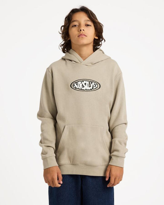 Image of a model wearing Outerwear. Product name - Quiksilver Boys 8-16 Quik Global Pullover Hoodie Seneca Rock in Seneca Rock colour by brand - Quiksilver