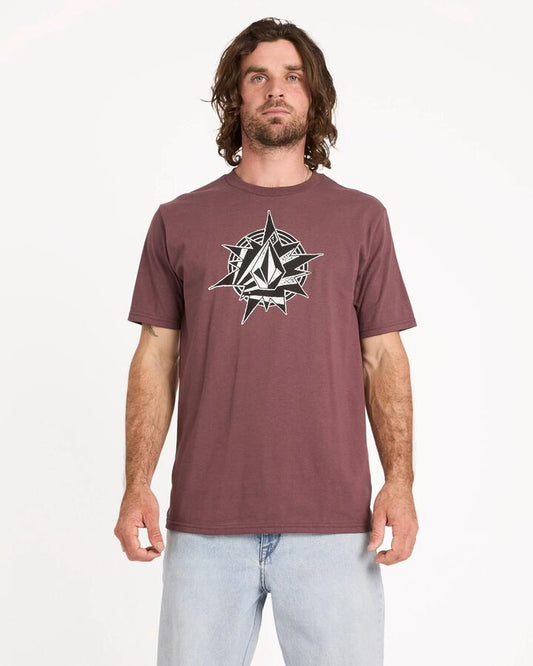 Image of a model wearing Tops. Productname: volcom Mens Yoink T-Shirt Pistol Punch - in Pistol Punch colour by brand - Volcom