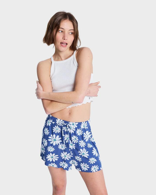 Image of a model wearing Shorts. Productname: roxy Womens Lekeito Break High Beach Shorts Coconut Milk Flower Soul - in Coconut Milk Flower Soul colour by brand - Roxy
