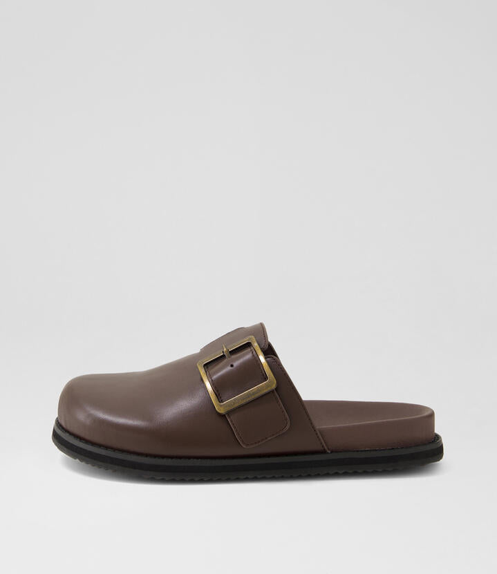 Image of Shoes. Productname: Zebec Choc Leather Flat Shoes in Choc colour by brand - MIDAS