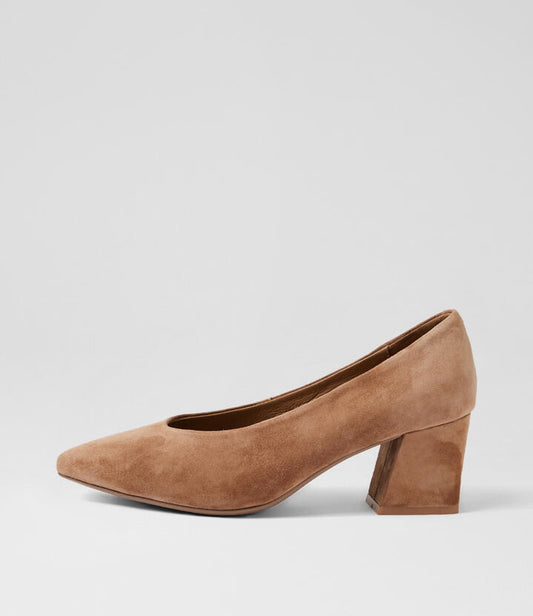 Image of Heels. Productname: Mosko Light Choc Suede Pump Heels in Lt Choc colour by brand - MIDAS