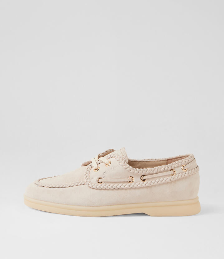 Image of Flats. Product name - Larry Beige Synthetic Suede Loafers in Beige colour by brand - MIDAS