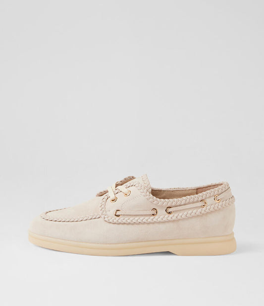 Image of Flats. Product name - Larry Beige Synthetic Suede Loafers in Beige colour by brand - MIDAS