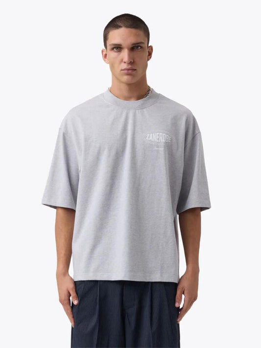 Image of a model wearing Tops. Productname: Zanerobe Zr Est. Flow Tee in Grey Marle colour by brand - Zanerobe