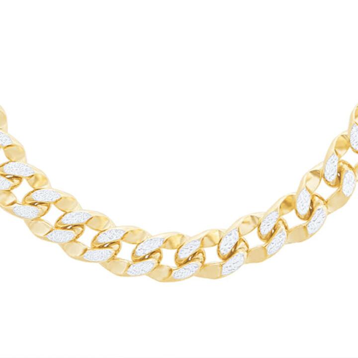 Image of Jewelry. Productname: 55cm Diamond Cut Curb 9mm Chain in 9kt Bonded Yellow and White Gold in Gold colour by brand - Bevilles