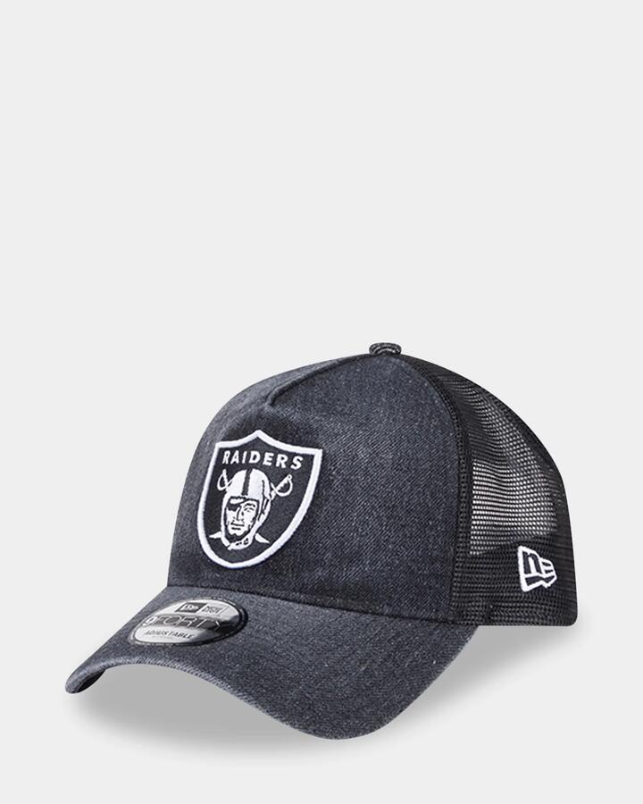 Image of Hats. Product name - New Era 9Forty A-Frame Las Vegas Raiders Trucker Cap Black in Black colour by brand - New Era