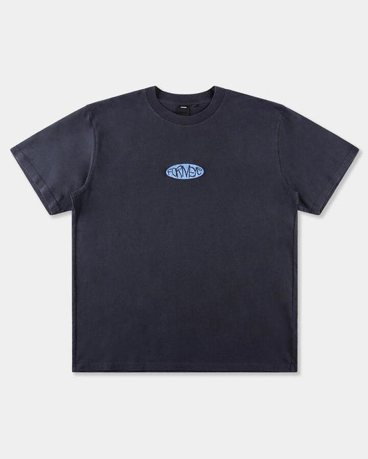 Image of a model wearing Tops. Productname: former Mens Slack T-Shirt Washed Black - in Washed Black colour by brand - Former