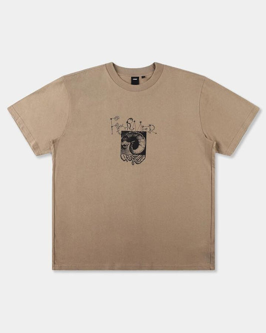 Image of a model wearing Tops. Productname: former Mens Vertex T-Shirt Timber - in Timber colour by brand - Former