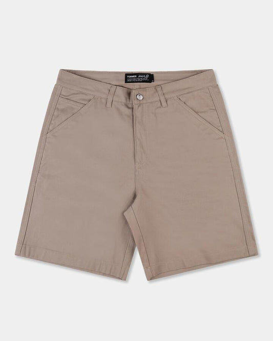 Image of a model wearing Shorts. Product name - Former Mens Reynolds 21" Walkshorts Stone in Stone colour by brand - Former