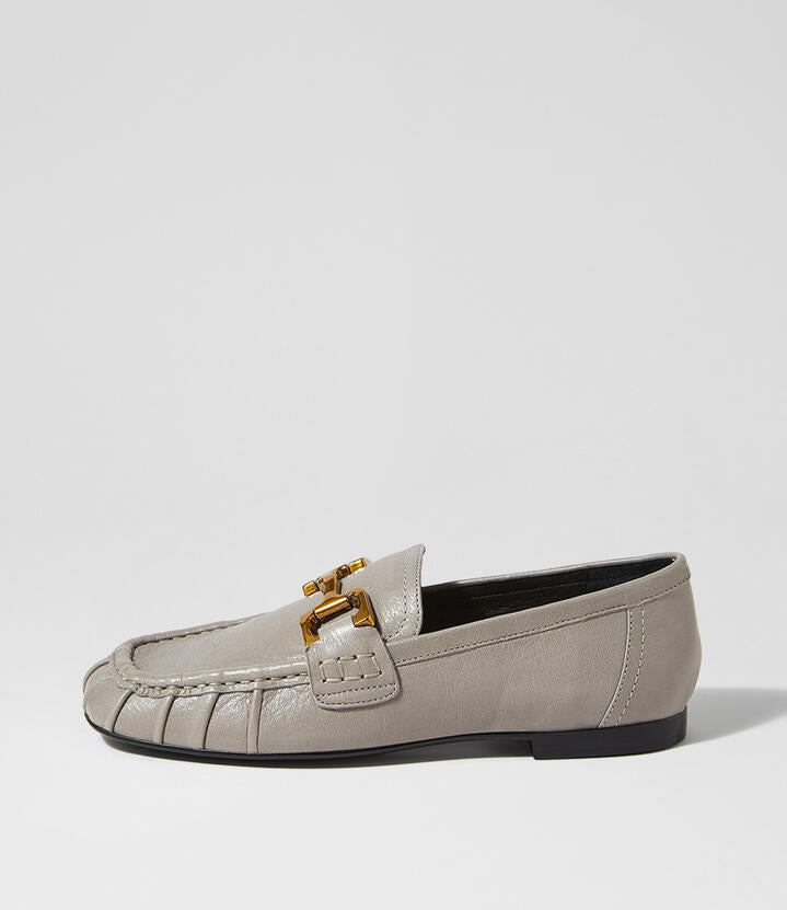 Image of Shoes. Productname: Cartay Grey Leather Flat Shoes in Grey colour by brand - MOLLINI
