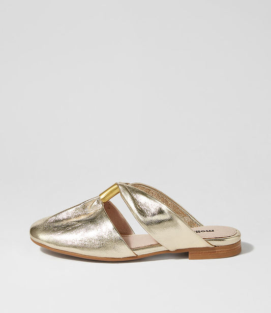 Image of Sandals. Productname: Limani Platinum Crinkle Leather Mules in Platinum colour by brand - MOLLINI