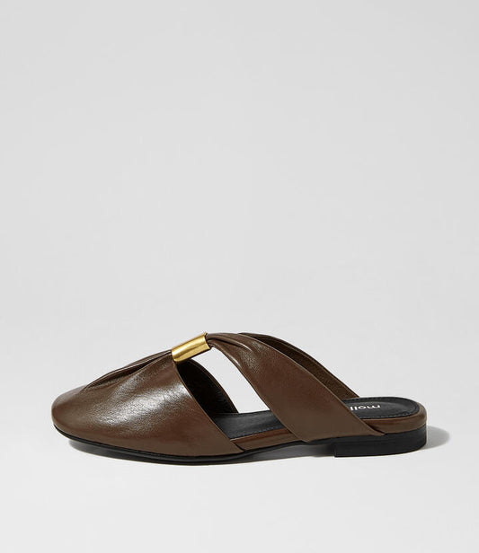 Image of Sandals. Productname: Limani Brunette Leather Mules in Brunette colour by brand - MOLLINI