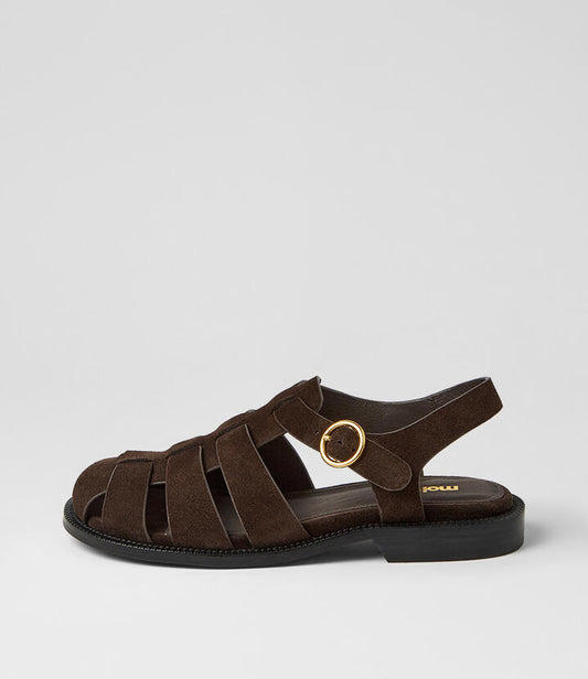 Image of Shoes. Productname: Rowee Dark Choc Suede Flat Shoes in Dk Choc colour by brand - MOLLINI