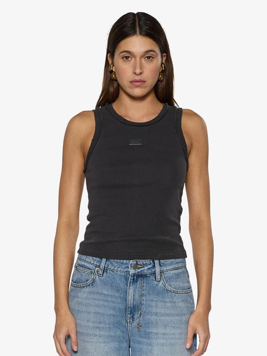 Image of a model wearing Tops. Productname: Ksubi Badge Origin Tank in Black colour by brand - Ksubi