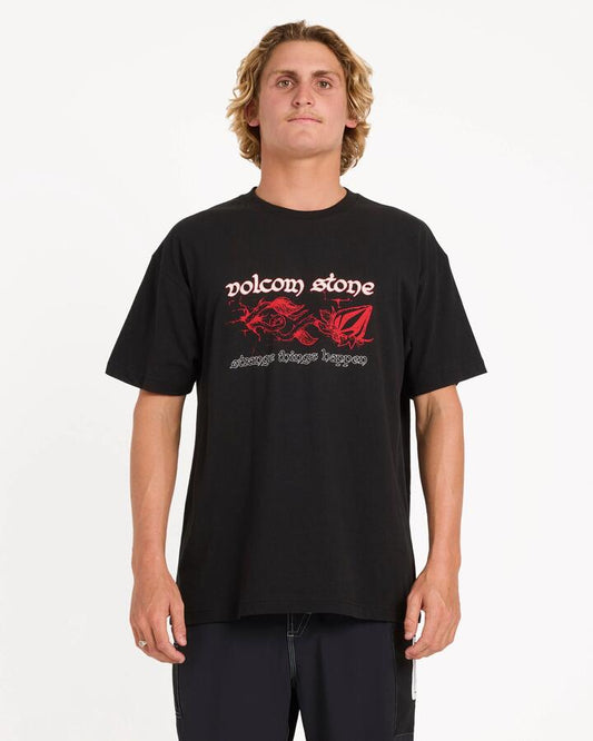 Image of a model wearing Tops. Productname: volcom Mens Ingrow T-Shirt Black - in Black colour by brand - Volcom