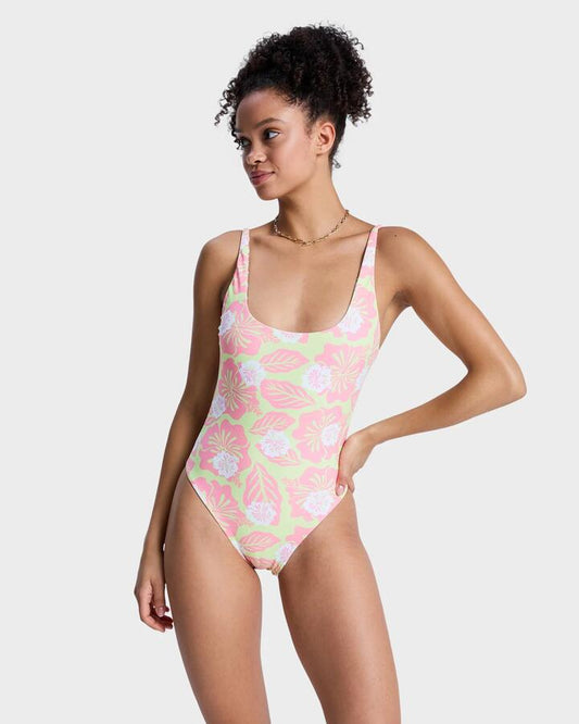 Image of Swimwear. Product name - Roxy Womens Hibiscus Hype Reversible One Piece Swimsuit Daiquiri Green Hibscus Hype in Daiquiri Green Hibscus Hype colour by brand - Roxy