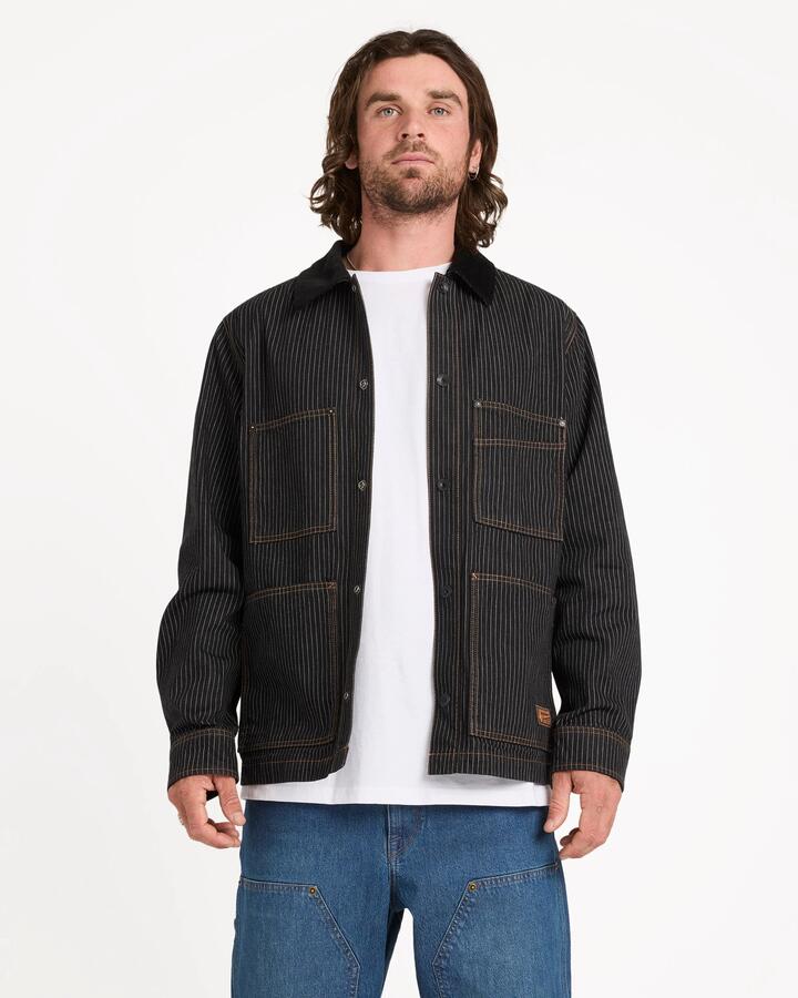 Image of Coats & Jackets. Product name - Volcom Mens Work Dialed Coach Jacket Black Stripe in Black Stripe colour by brand - Volcom