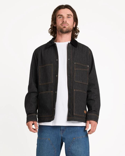 Image of Coats & Jackets. Product name - Volcom Mens Work Dialed Coach Jacket Black Stripe in Black Stripe colour by brand - Volcom