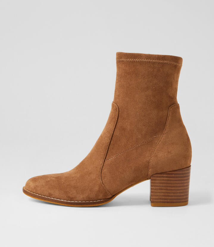 Image of Boots. Productname: Millicent Light Choc Stretch Microsuede Ankle Boots in Lt Choc colour by brand - MIDAS