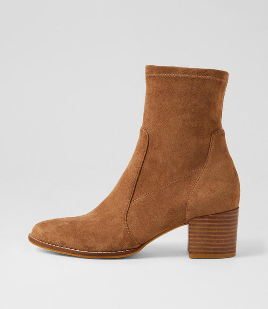 Image of Boots. Productname: Millicent Light Choc Stretch Microsuede Ankle Boots in Lt Choc colour by brand - MIDAS
