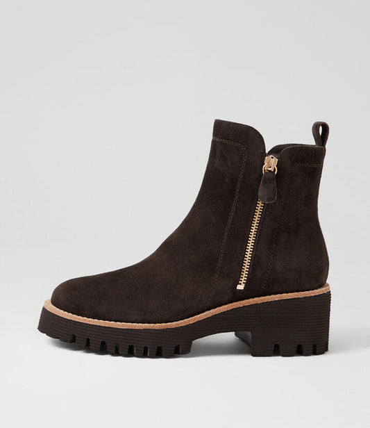 Image of Boots. Productname: Wader Choc Suede Ankle Boots in Choc colour by brand - MIDAS