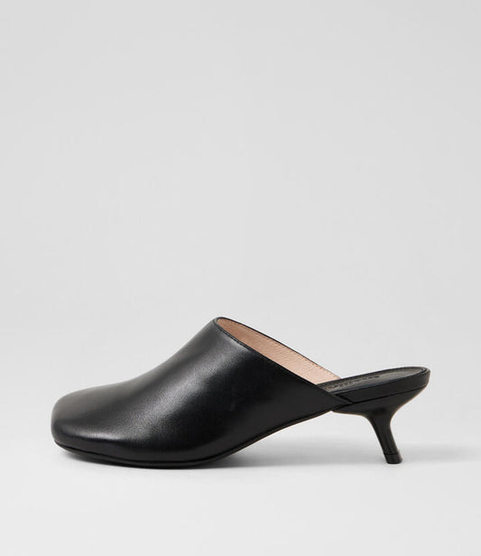 Image of Sandals. Productname: Iknow Black Leather Mules in Black colour by brand - MOLLINI