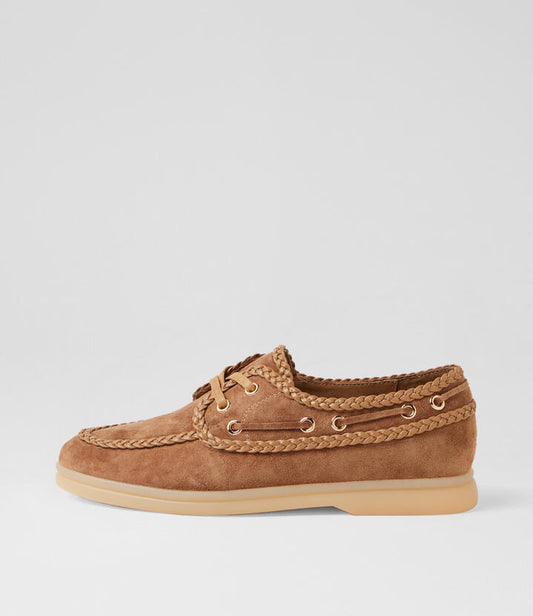 Image of Flats. Product name - Larry Light Choc Synthetic Suede Loafers in Lt Choc colour by brand - MIDAS