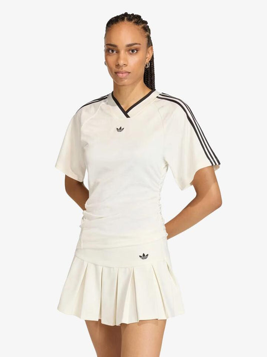 Image of a model wearing Tops. Productname: Adidas Rouched Football Jersey in Off White colour by brand - Adidas