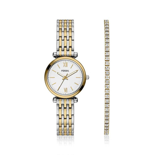 Image of Watches. Productname: Fossil Carlie Two-Tone Watch Gift Set ES5450SET in Watch colour by brand - Bevilles