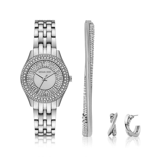 Image of Watches. Productname: Michael Kors Harlowe Silver Tone Watch Gift Set MK4975SET in Watch colour by brand - Bevilles