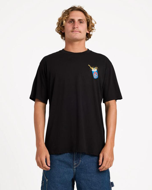 Image of a model wearing Tops. Productname: Volcom Mens Ice Cold Stoke T-Shirt Black - in Black colour by brand - Volcom