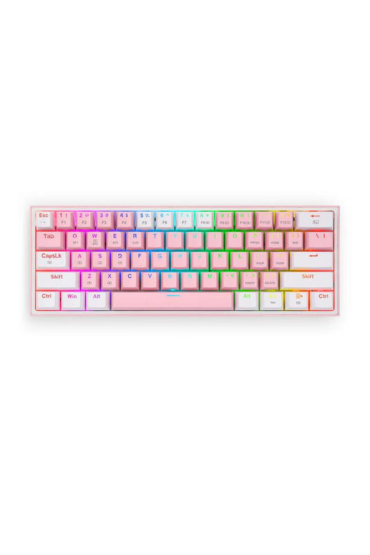 Image of Keyboards. Product name - Redragon K616-RGB Fizz Pro Pink/White 60% Tri-Mode Wireless Mechanical Gaming Keyboard in Pink/White colour by brand - REDRAGON