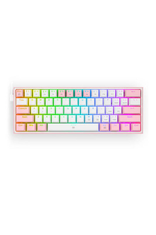 Image of Keyboards. Product name - Redragon K617-RGB Fizz White/Pink 60% Wired Mechanical Keyboard in White/Pink colour by brand - REDRAGON