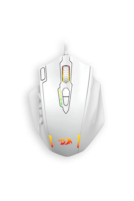 Image of Computer Accessories. Productname: Redragon M908 Impact White 12,400 DPI MMO Wired RGB Gaming Mouse in White colour by brand - REDRAGON