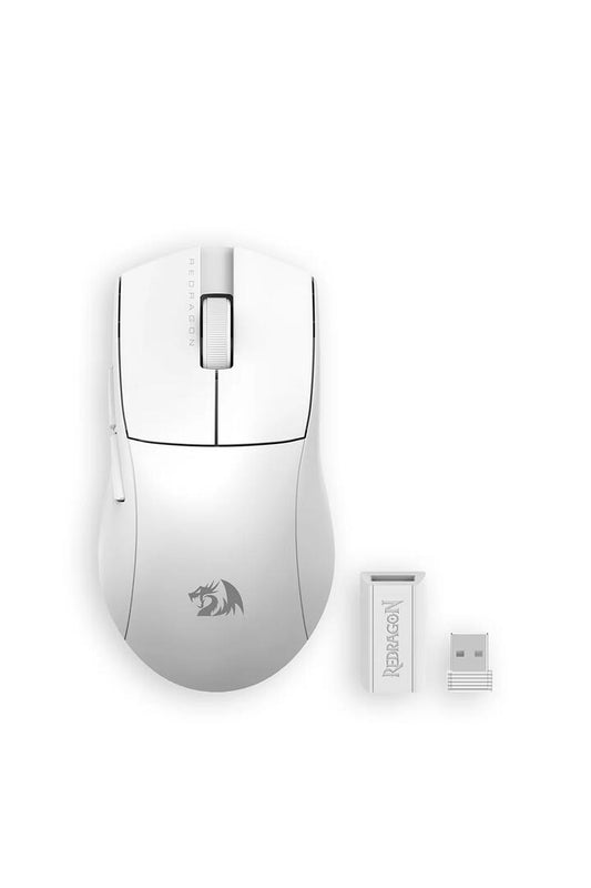 Image of Mice & Trackballs. Product name - Redragon K1NG M916 PRO White 49g Ultra-Lightweight 3-Mode PAW3395 Gaming Mouse in White colour by brand - REDRAGON