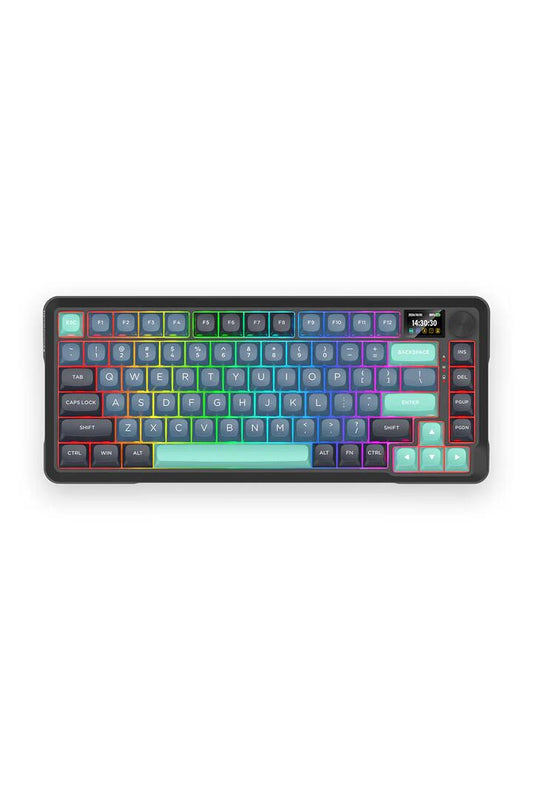 Image of Keyboards. Product name - Redragon K724-PRO BEHEMOTH Grey/Black/Green 75% Gasket Tri-Mode Mechanical Keyboard in Grey/Black/Green colour by brand - REDRAGON