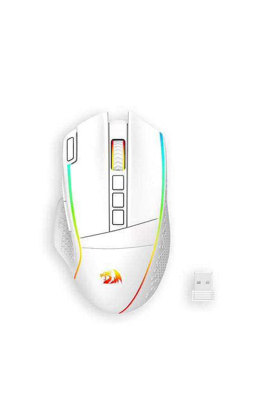 Image of Mice & Trackballs. Product name - Redragon M991 White Tri-Mode Wireless 26K DPI Mechanical Gaming Mouse in White colour by brand - REDRAGON