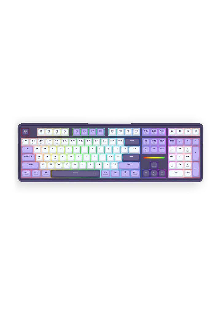 Image of Keyboards. Product name - Redragon K745WP RGB PRO ANTONIUM Blue/Purple 108 Keys Gasket Tri-Mode Mechanical Keyboard in White/Purple colour by brand - REDRAGON