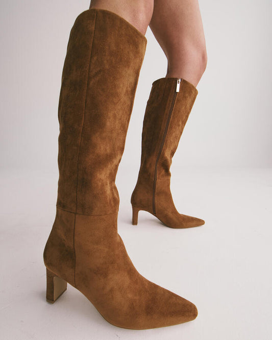 Image of Boots. Productname: Okoro: Caramel Suede - Women's Boot Low-mid Heel in Caramel Suede colour by brand - Novo