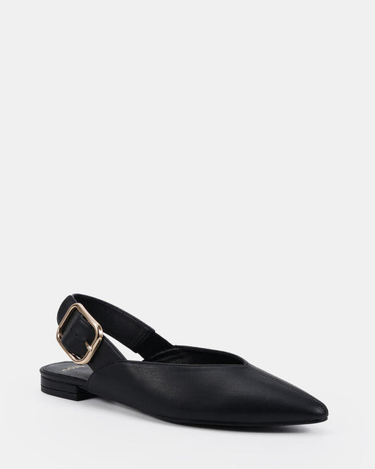 Image of Flats. Productname: Caritas: Black Smooth - Women's Casual Flat Closed in Black colour by brand - Novo