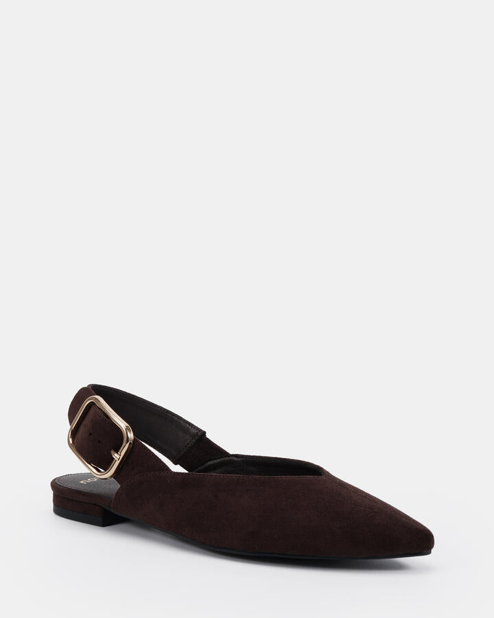 Image of Flats. Productname: Caritas: Espresso Suede - Women's Casual Flat Closed in Espresso Suede colour by brand - Novo