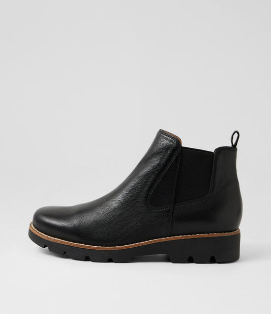 Image of Boots. Productname: Dew Black Leather Chelsea Boots in Black-Black Sole colour by brand - MIDAS