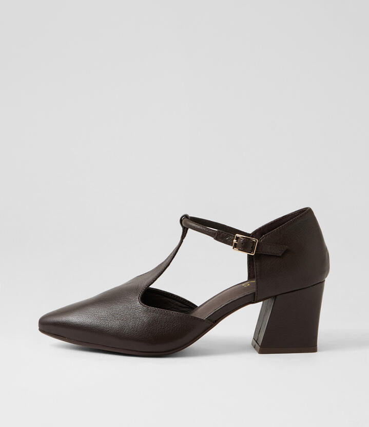 Image of Heels. Productname: Mamamia Choc Leather Heels in Choc colour by brand - MIDAS