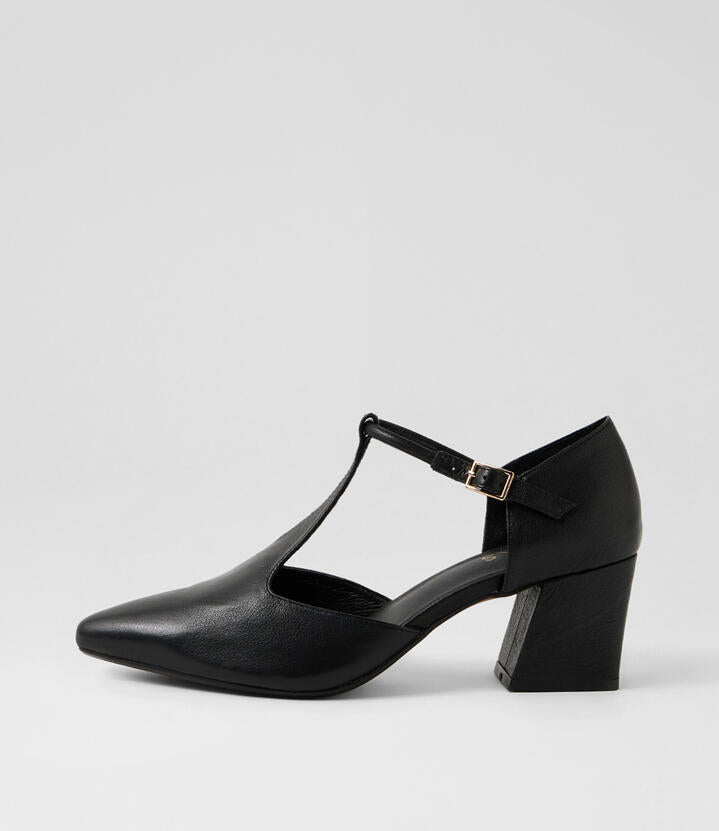 Image of Heels. Productname: Mamamia Black Leather Heels in Black colour by brand - MIDAS