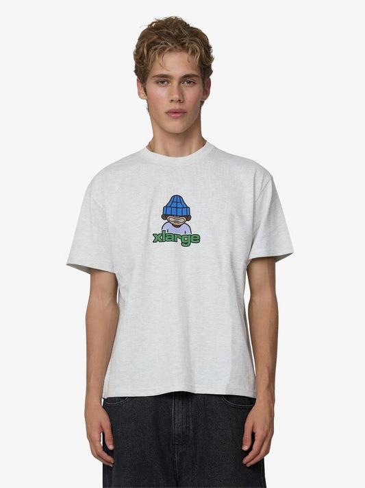 Image of a model wearing Tops. Productname: Xlarge Grin Ss Tee in Ash Heather colour by brand - Xlarge
