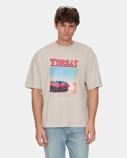 Image of T-Shirts. Product name - Thrills Mens Skerrt Oversized Cropped T-Shirt Oatmeal in Oatmeal colour by brand - Thrills