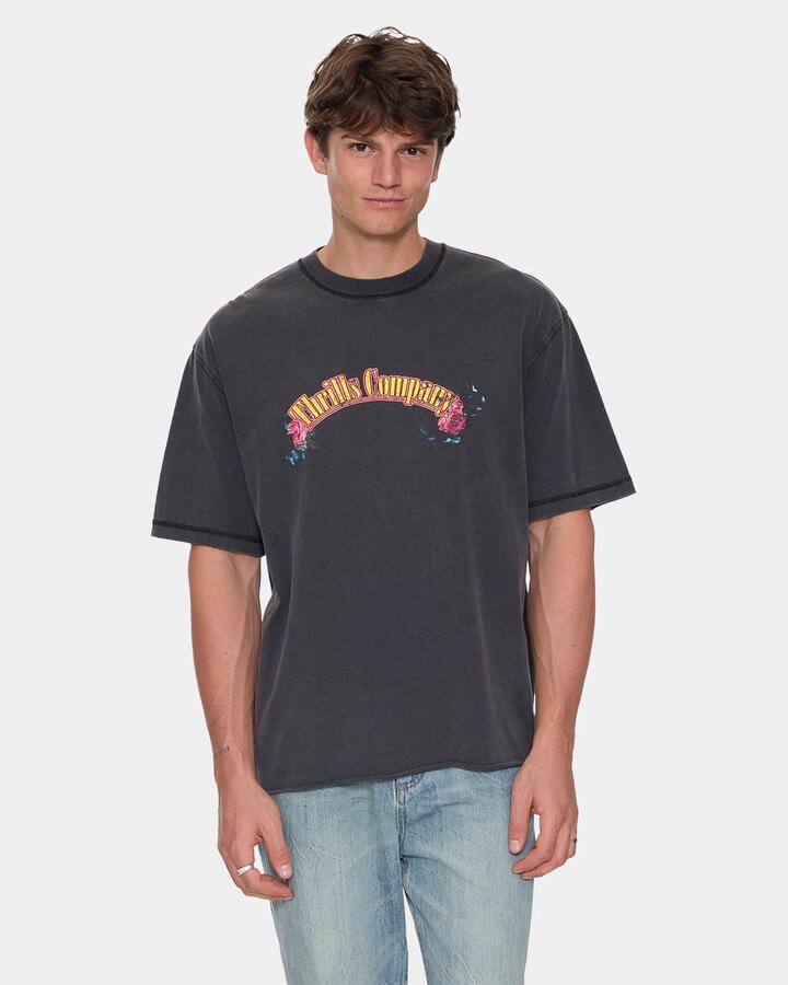 Image of T-Shirts. Product name - Thrills Mens Fury Oversized Cropped T-Shirt Temple Grey in Temple Grey colour by brand - Thrills