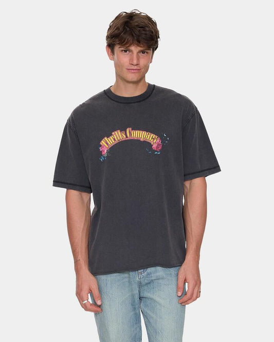 Image of T-Shirts. Product name - Thrills Mens Fury Oversized Cropped T-Shirt Temple Grey in Temple Grey colour by brand - Thrills
